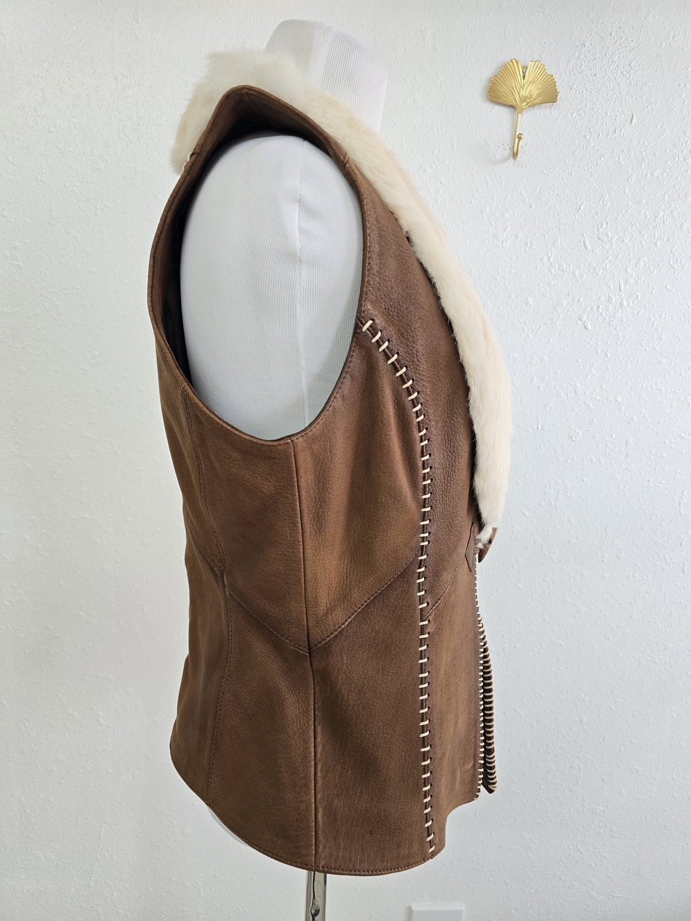 Corral Brown Sheep Leather Rabbit Fur Western Vest Women Medium Western - Picture 7 of 11